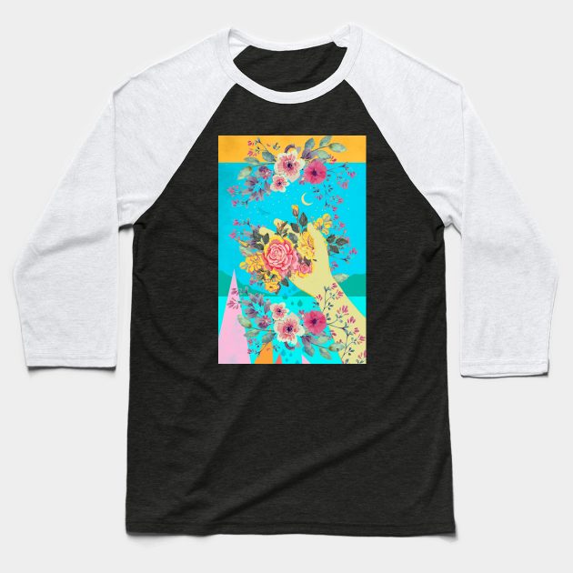 HAND OF FLOWERS Baseball T-Shirt by Showdeer